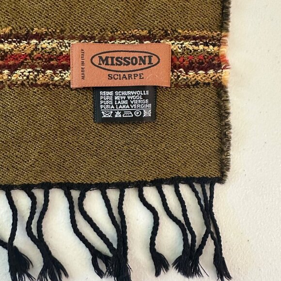 Missoni Italian Wool Fringe Trim Scarf Mens Womens Classic Luxury Multicolor - Picture 4 of 7